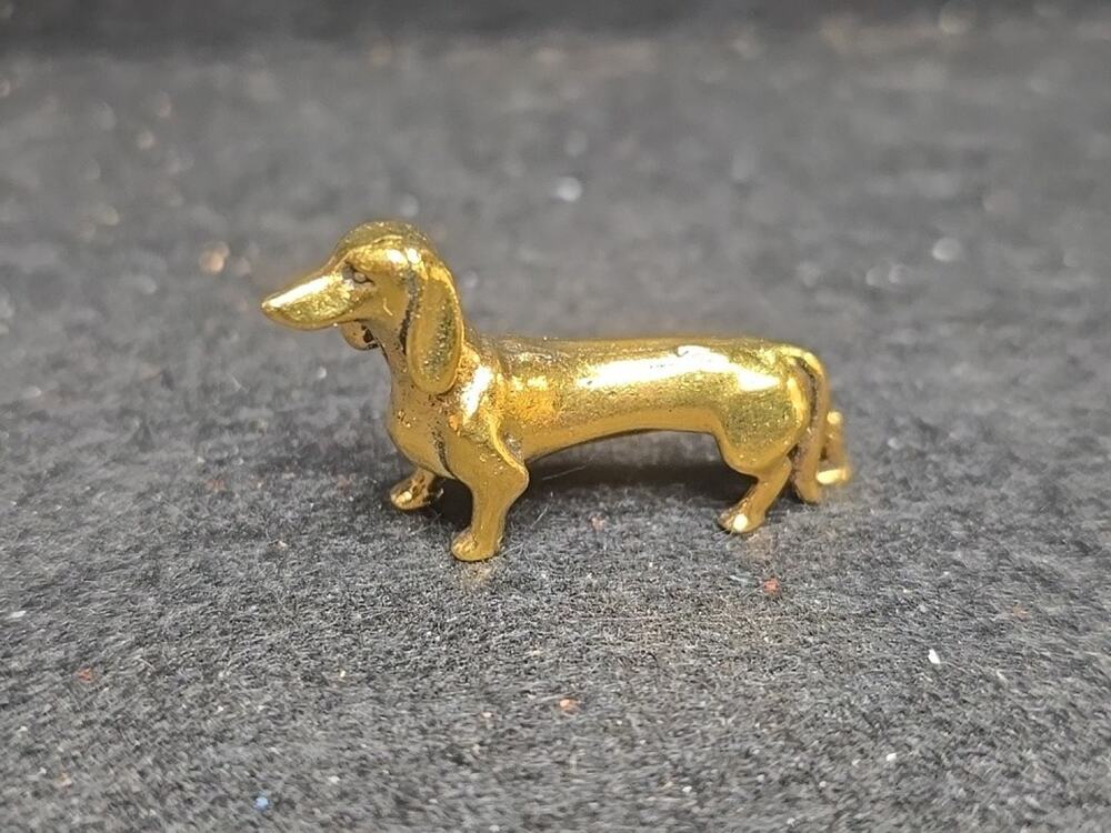 Metal Dachshund Wiener Dog Miniature Figurine Gold Tone